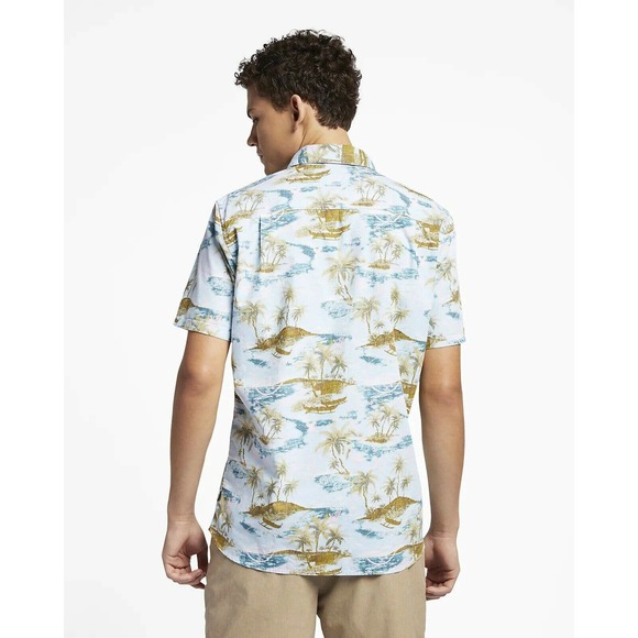 Hurley Men's Outrigger Smiley Hawaiian Short Sleeve Button Up Shirt - Topaz Mist - Picture 4 of 4